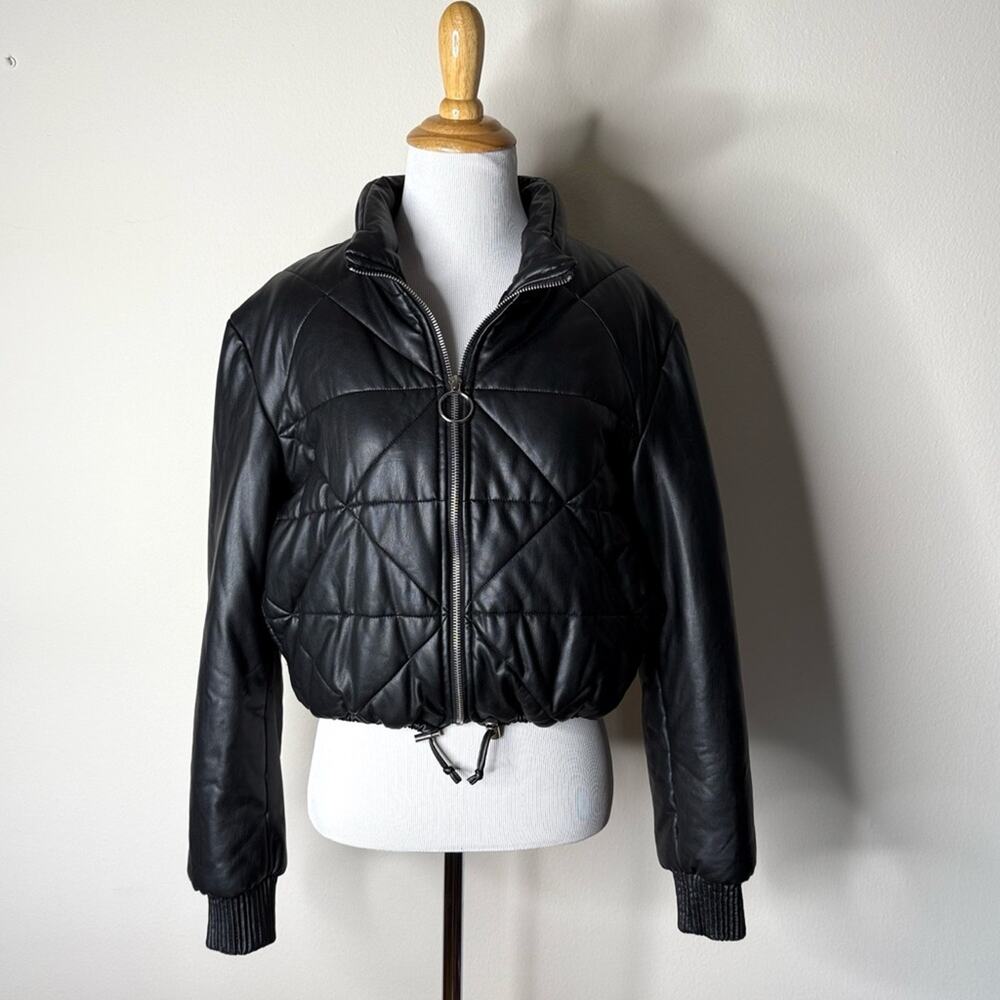 Blank NYC Black Faux Leather Quilted Puffer Jacket